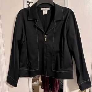 SHARON YOUNG BLACK ZIP FRONT COTTON RAYON JACKET BLAZER 10